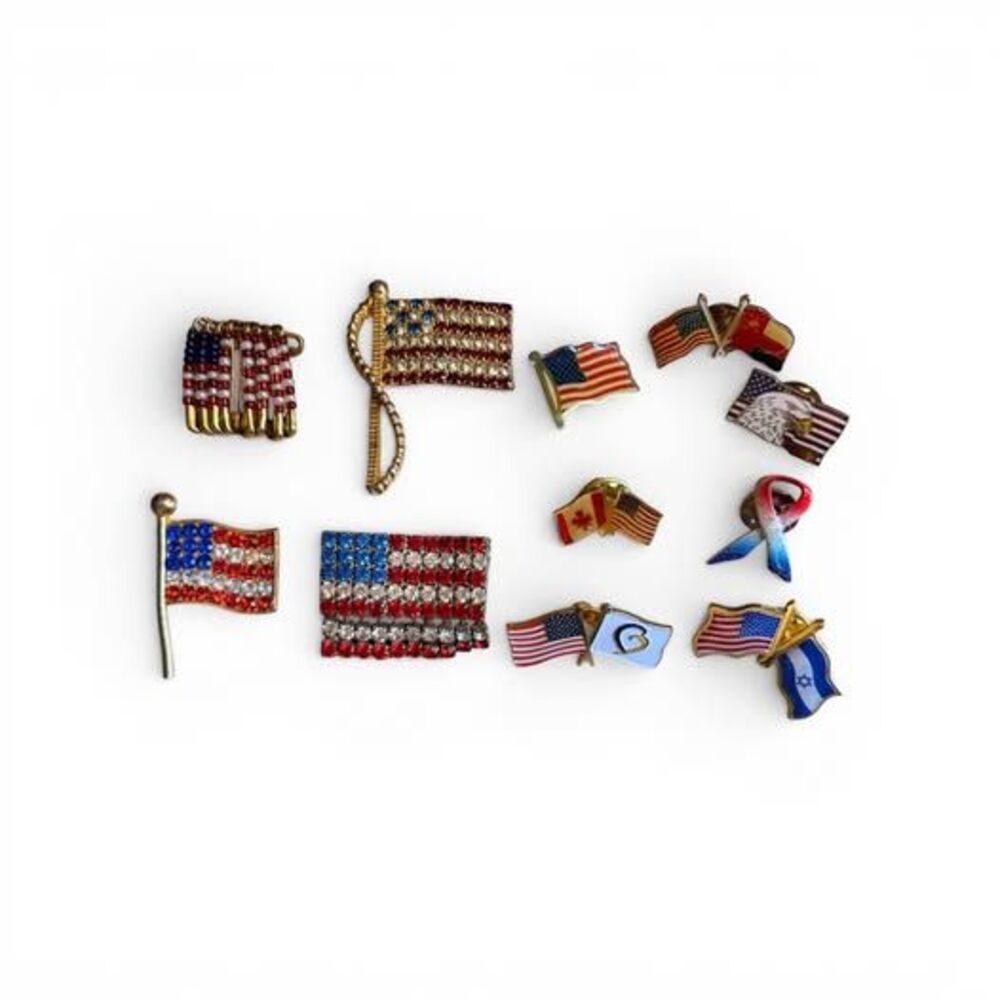 Patriotic Pin Lot - Rhinestone & Enamel American Flag Collection